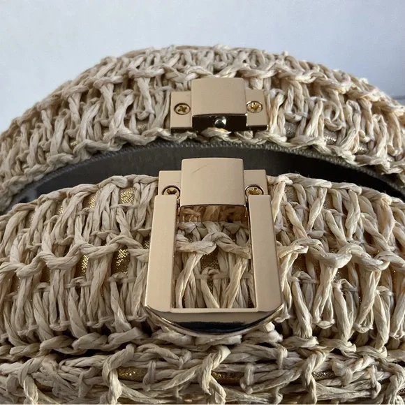 Haute Hippie Woven Raffia/Straw Crossbody Bag Gold Chain Strap - Picture 16 of 16